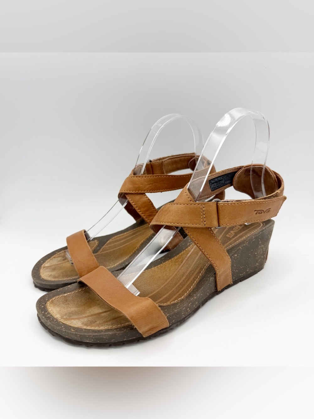 Teva Cabrillo Brown Tan Leather  Crossover Strappy Wedge Sandal Womens 8